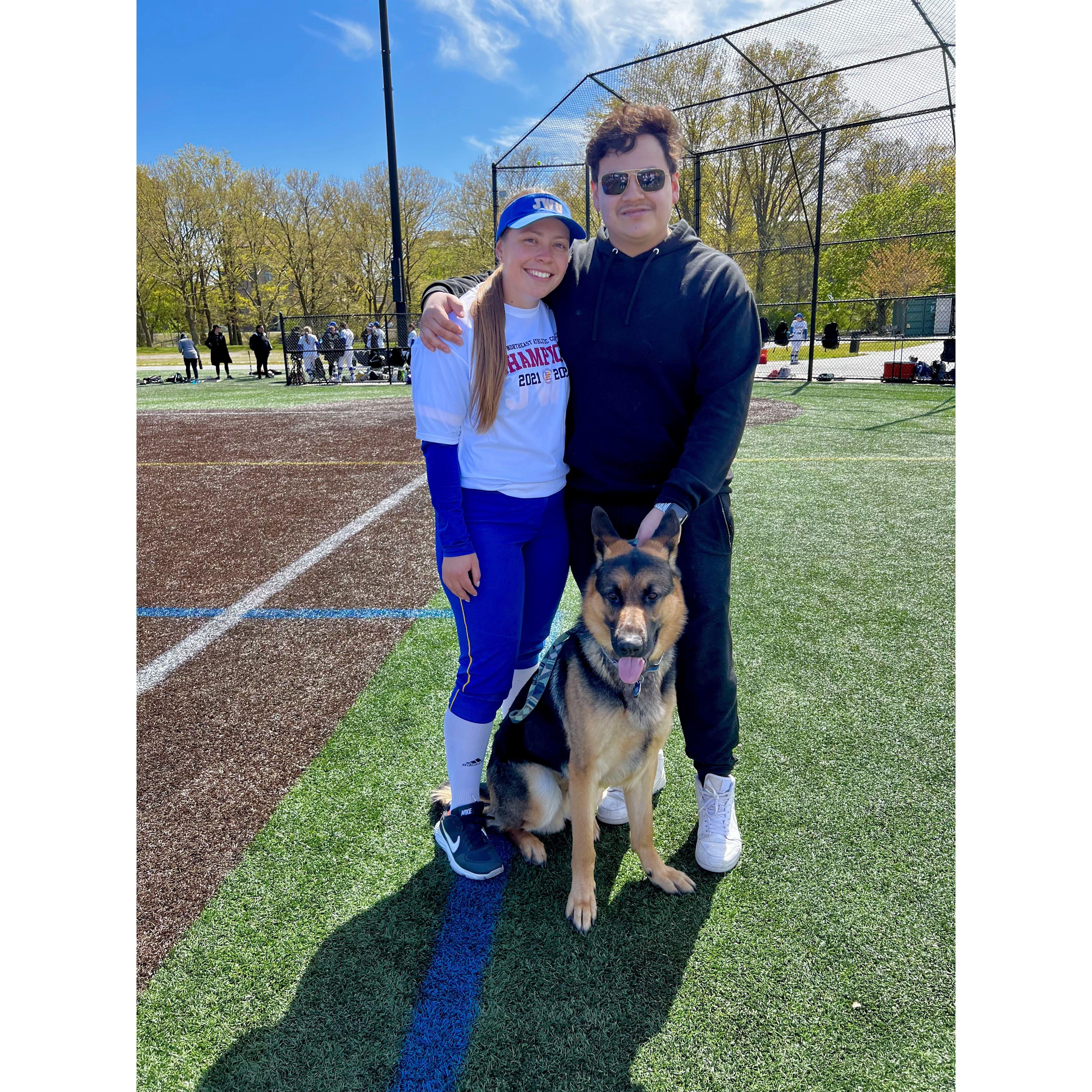 Alejandro and Jermaine watched the Johnson & Wales softball team win the GNAC conference