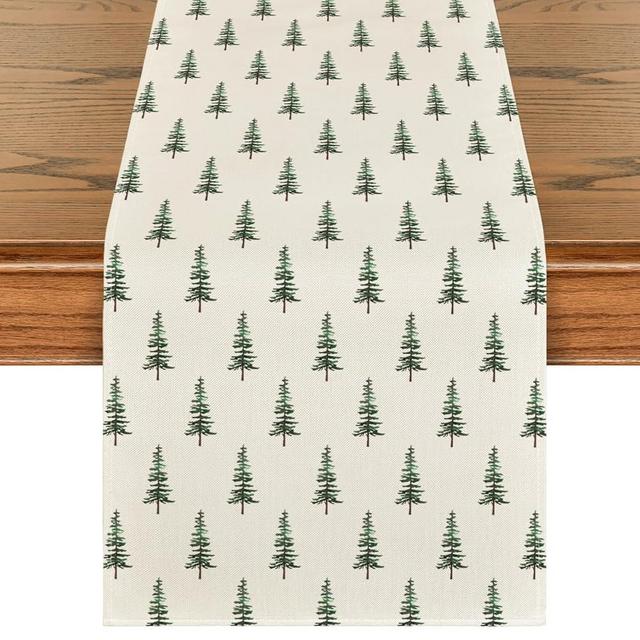 Artoid Mode Beige Xmas Tree Christmas Table Runner, Seasonal Winter Kitchen Dining Table Decoration for Home Party Decor 13x72 Inch