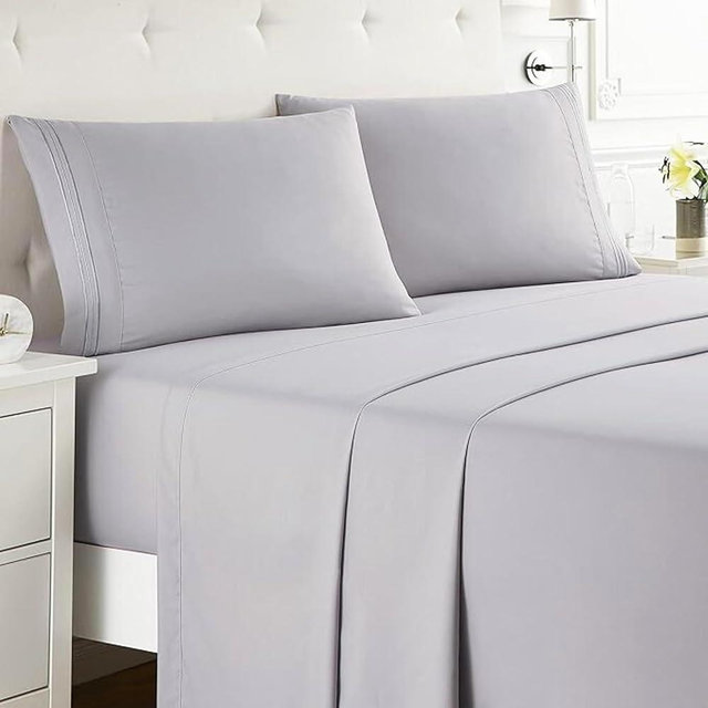 bellolin 100% Cotton King Size Bed Sheet Set with Deep Pocket, 400 Thread Count Extra Soft Bed Sheet, Cooling Sheets with 2 Pillow Covers - 4 Piece Set (Light Gray)