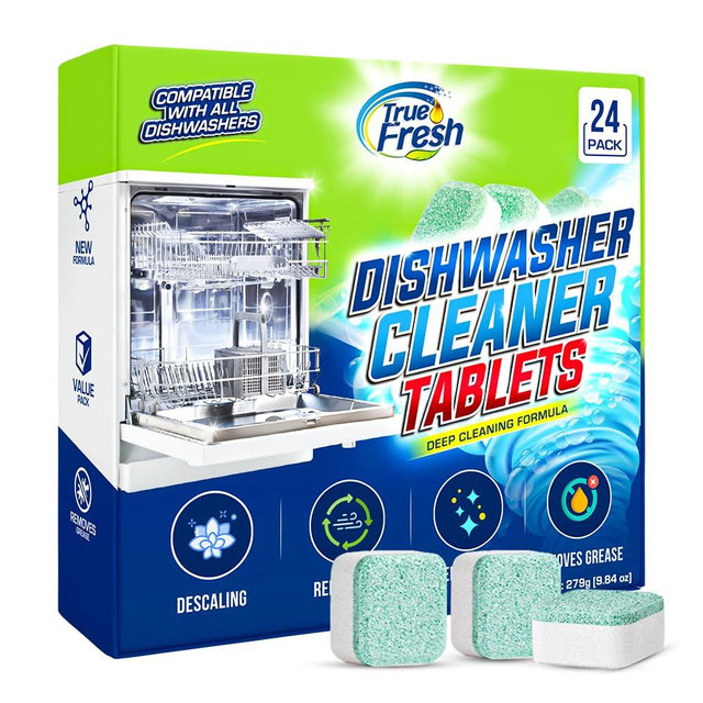 True Fresh Dishwasher Cleaner & Deodorizer Tablets, 24-Pack Dishwasher Maintenance Tablets for Interior, Pump, Filter, Spray arm & Drain, Helps Remove Grease, Limescale & Mineral Buildup 1-Year Supply