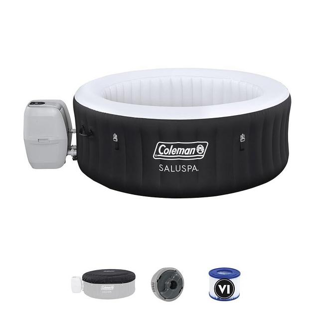 Bestway Coleman Miami AirJet Large Round 2 to 4 Person Inflatable Hot Tub Portable Outdoor Spa with 120 AirJets and EnergySense Cover, Black