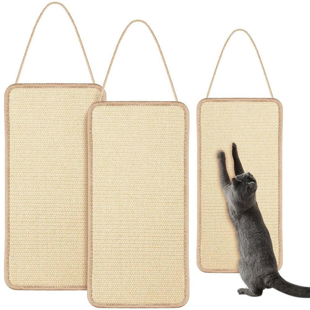 Dansydaisy 2 Pack Sisal Door Cat Scratching Mat Double Use Hanging Scratcher Wall Floor Mount Cat Scratch Mat Kitty Scratching Pad for Indoor Kitten with Hemp Rope, 7.87"x19.69"(Regular,Natural)