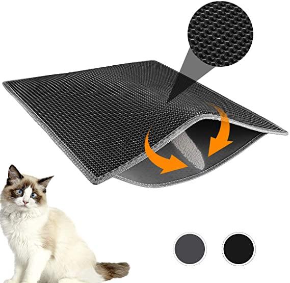 Waretary Professional Cat Litter Mat, Honeycomb 30"x 24", Double Layer Waterproof Urine Proof Trapping Mat for Litter