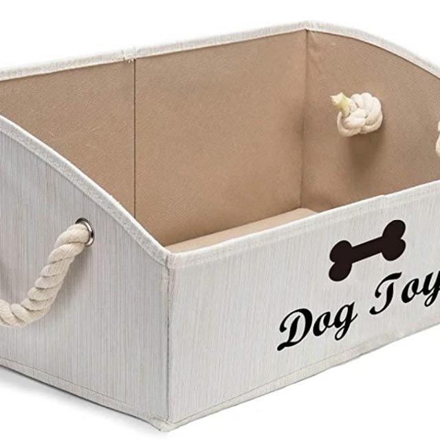 Geyecete Large Dog Toys Storage Bins-Foldable Fabric Trapezoid Organizer Boxes with Cotton Rope Handle,Collapsible Basket for Shelves,Dog Apparel