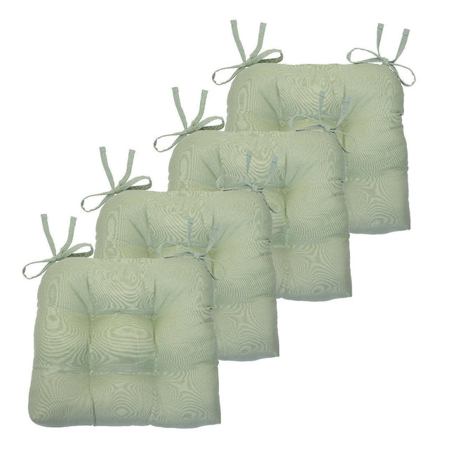 Kate Aurora Country Living Plush Solid Colored Country Farmhouse Reversible Chair Cushions/Pads With Tear Proof Ties - Green - 4 Piece