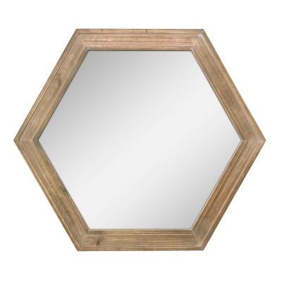 Wooden Hexagon Mirror Brown 24 x 21 - Stonebriar Collection