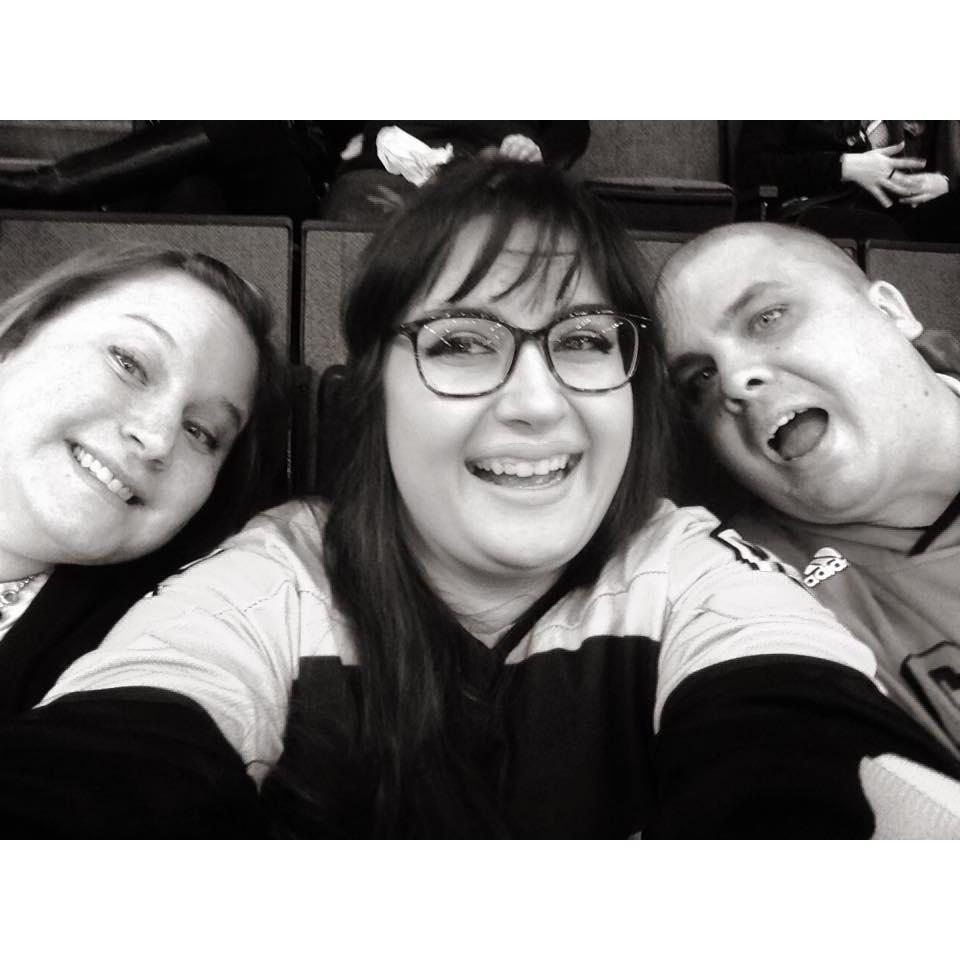 Sammi with Sara (Matron of Honor) and Chris (Sara's husband) at a Cincinnati Cyclones game