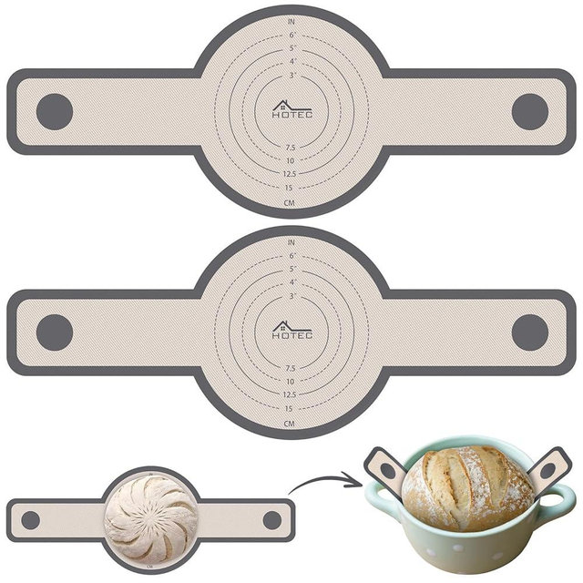 HOTEC Silicone Bread Sling for Dutch Oven - 2 Pack Non-Stick Baking Mat with Long Handle Easy to Transfer Sourdough Bread, Reusable Heat Resistant to 500°F/260°C Dutch Oven Liners Baking Supplies