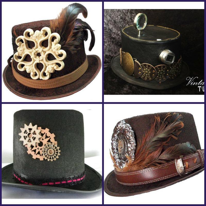 Top hats offer a classic, stylish Steampunk look. Today top hats are common with both men and women. Compliment your industrial Victorian look by adding gizmos and gears to the brim.