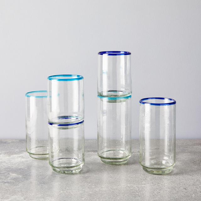 Hand-Blown Color Rim Recycled Glasses (Set of 4)