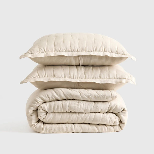 European Linen Dream Quilt Set - Sand, King/Cal King