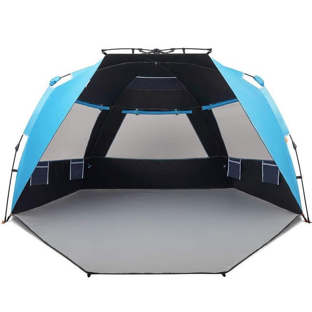Easthills Outdoors Instant Shader Dark Shelter Deluxe XL Easy Up 4 Person Beach Tent Sun Shelter UPF 50+ with Extended Zippered Porch