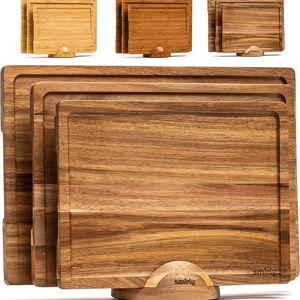 SMIRLY Wood Cutting Boards For Kitchen Meal Prep & Serving, Bamboo Cutting Board Set, Charcuterie Chopping Boards and Wooden Cutting Boards for Kitchen