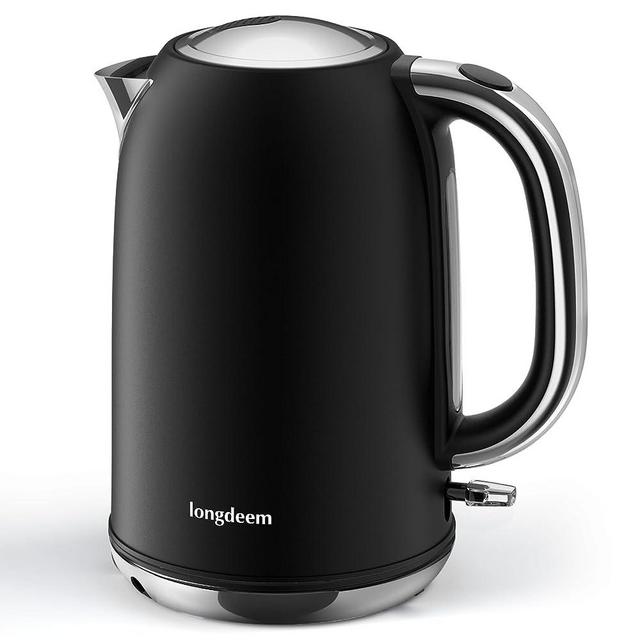Longdeem Fast-Boil Electric Tea Kettle, 1.7L Stainless-Steel Water Heater, 1500W, Cordless Matte Black Design with LED, Auto-Shutoff & Anti-Dry Protection