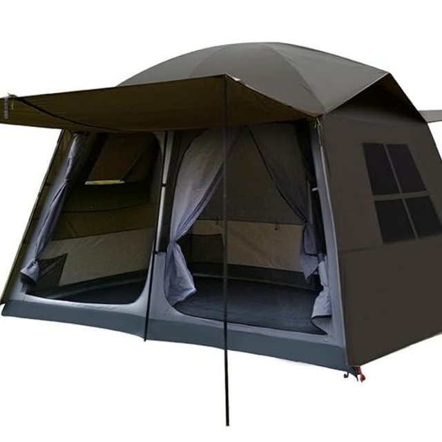 Three Bears 6-Person Tent, 3000mm Waterproof Double-Layer Tent with Room Dividers, Family Tent with Color-Coded Connection Buckles, Front and Rear Vestibules Can Be Set Up as Sunshade Canopies