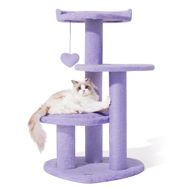 VETRESKA 40in Cat Tree Cat Tower for Indoor Cats with Cat Scratcher Heart Shaped Platform, Scratching Post, Multi Level, Cute, Unique Cat Tree with Dangling Ball for Small & Large Cat, Purple