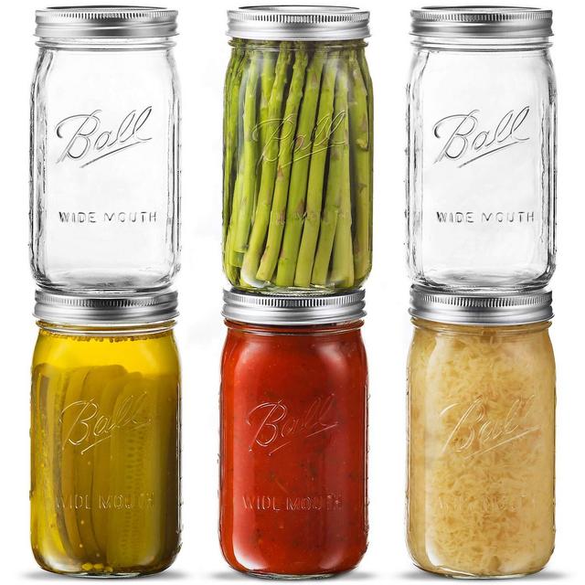 Ball Wide Mouth Mason Jars 32 oz [6 Pack] With mason jar lids and Bands, Ball mason jars 32 oz - For Canning, Fermenting, Pickling - Jar Decor - Microwave/Freeze/Dishwasher Safe + SEWANTA Jar Opener