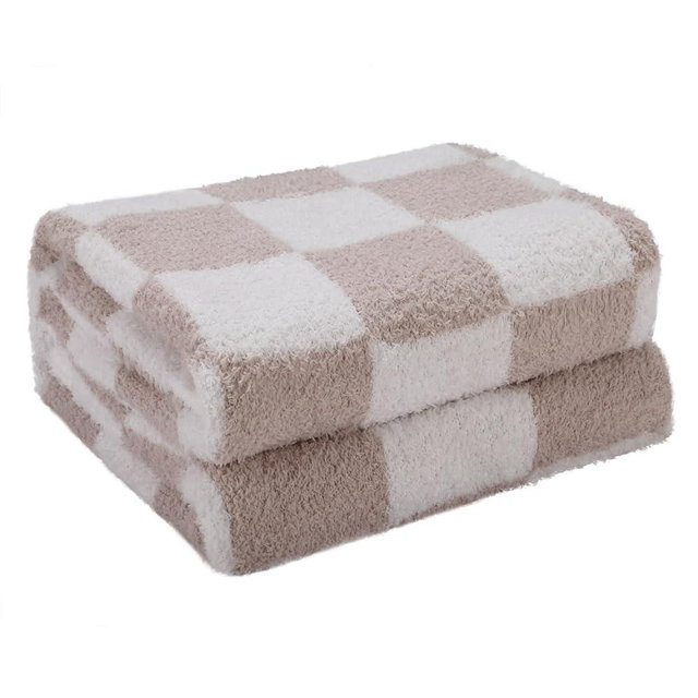 CREVENT 50‘’X60‘’ Ultra Soft and Plush Reversible Microfiber Throw Blanket for Couch Sofa and Bed (Checkered Beige)