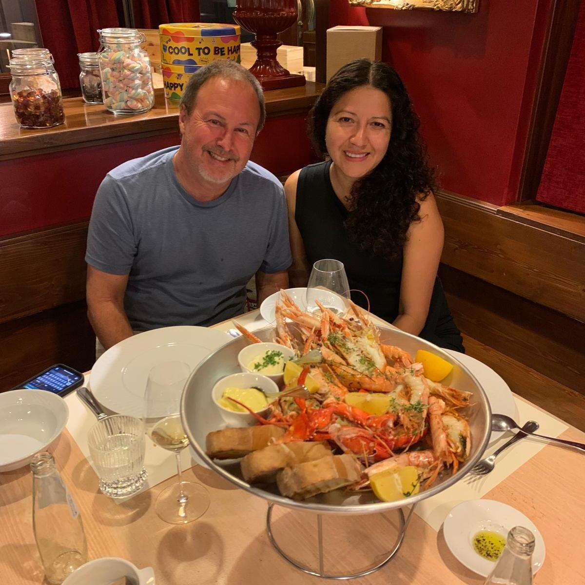 Enjoying seafood in Soave, Italy