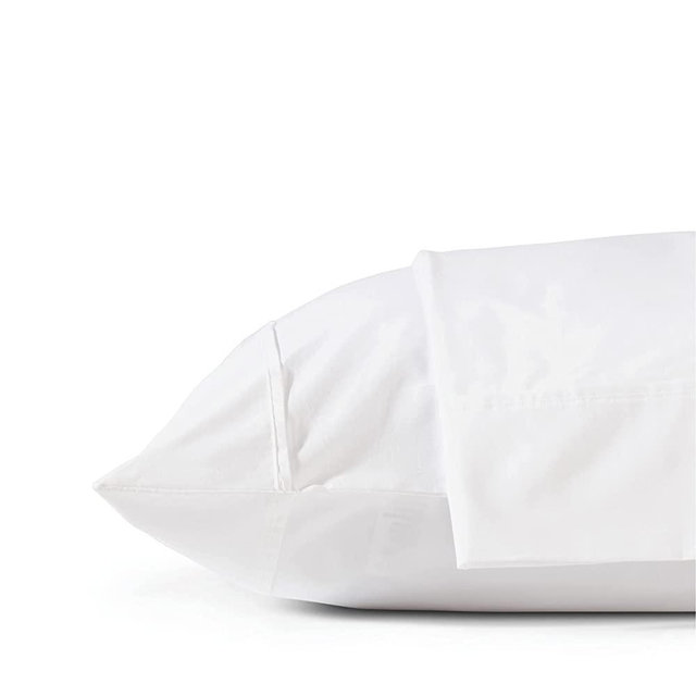 100% Cotton Percale Pillowcases Queen Size, White, 2 Pieces of Pillow Case, Crisp and Cool Strong Bed Linen, 20 inches X 30 inches