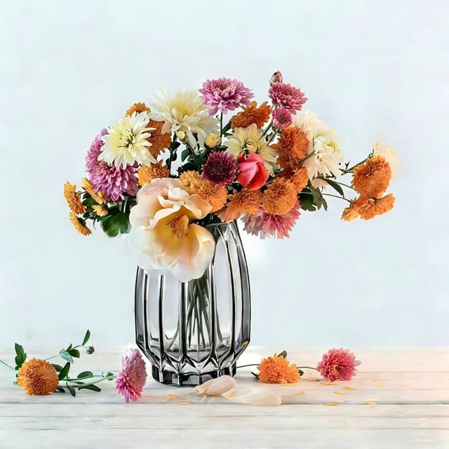 Glass Vase for Flowers - Hand Blown Flower Vase for Centerpieces, Wide Mouth Vase for Bouquets, Eucalyptus, Pampas Grass - Home Decor, Farmhouse, Dining Table