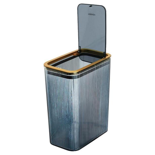 Transparent Trash Can, Bathroom Trash Cans with Lids, 2.6 Gallon Garbage Can for Bedroom, Office, Plastic Slim Waste Basket with Press Top Lid, 10L Clear Trash Bin for Home, Kitchen (Blue)