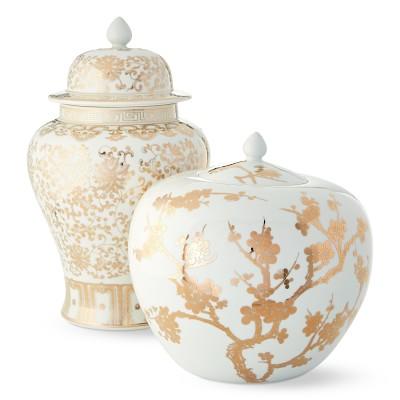 Williams Sonoma - Large White and Gold Ginger Jar
