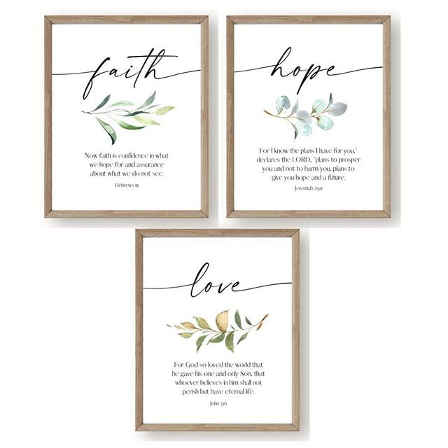 8x10 Faith Hope & Love Bible Verse Inspirational Prints - Set of 3 UNFRAMED - Christian Home Decor - Scripture Wall Art - Religious Gift for Women
