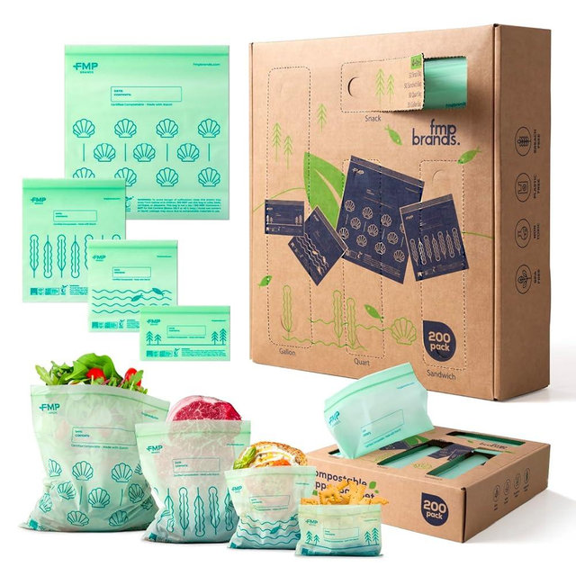 Fit Meal Prep 100% Compostable Food Storage Bags Set, Resealable Bags Plant-Based Freezer Bag for Food, ASTM D6400, US BPI & EU OK Compost Certified