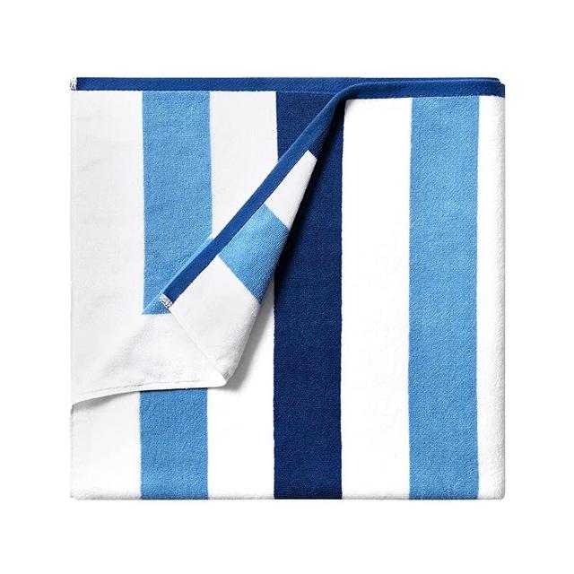 BORNBAY Cotton Oversized Beach Towel - Extra Large 40"X70" Plush Thick Pool Towel, XL Soft Stripe Cabana Swim Towels for Adults Mens Women Girls (White Navy Blue)