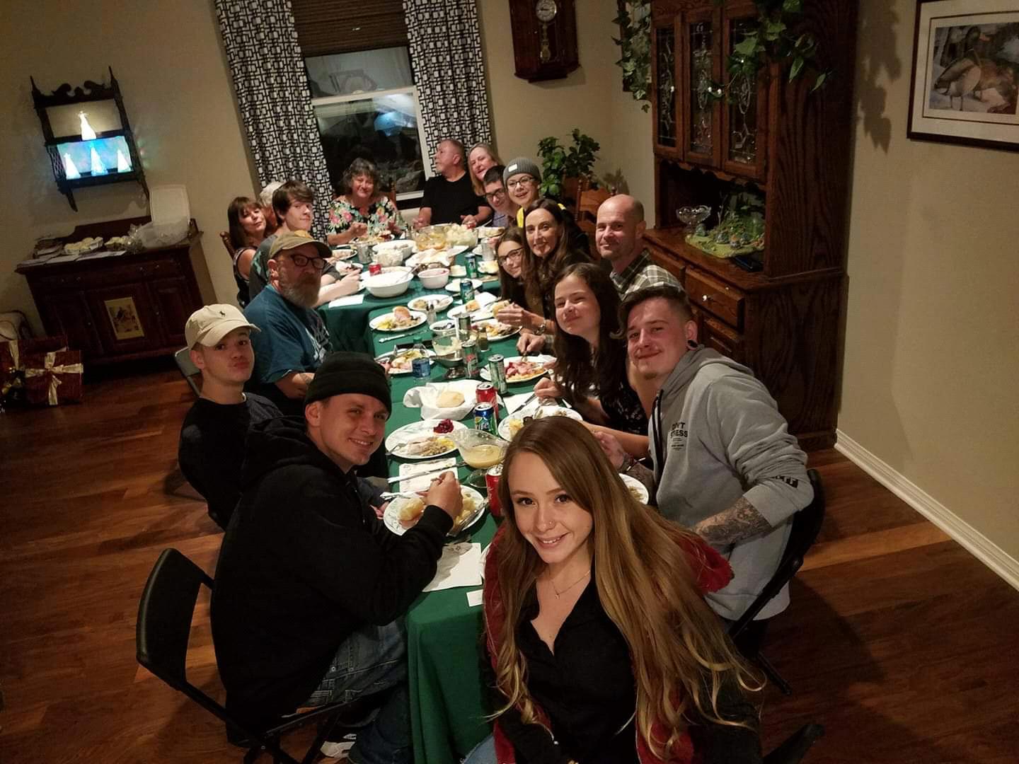 Cody’s second Christmas at Teryn’s grandparents, and you know he definitely got first place for the biggest most organized feast plate 😂 (hiding behind Teryn’s even bigger head)