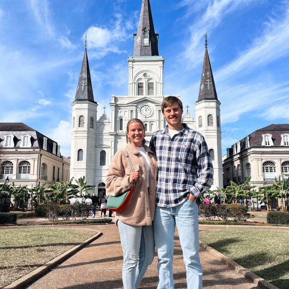 Logan's bad hair and light wash jeans in downtown New Orleans (2023)