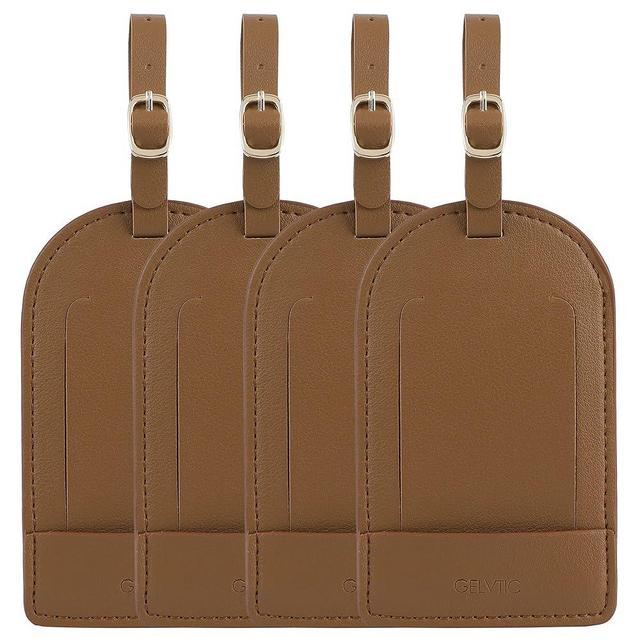GELVTIC Faux Leather Luggage Tags for Suitcase Tag Set Privacy Protection with Identifie Name Lable ID Card Baggage tag for Men Women Travel Accessories, 2/4 Pack (LT07-Brown*4)