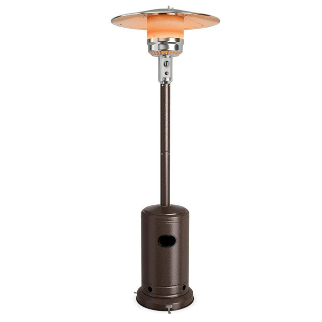 COSTWAY Outdoor Patio Heater, 50000 BTU Propane Heater with Stainless Steel Burner and Wheels, Triple Protection System, Standing Portable Outside Heater for Porch, Deck, Home and Commercial, Bronze