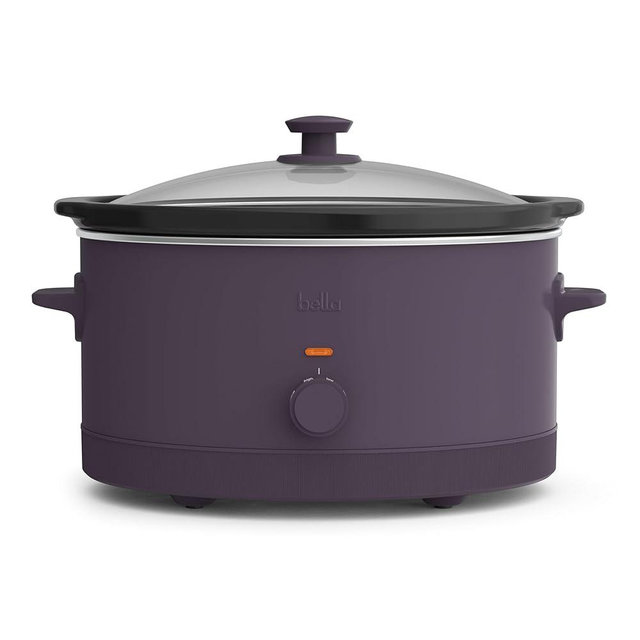 bella 6.0 Qt Manual Slow Cooker, EverGood™ Ceramic Nonstick Coating, 3 Temperature Settings, Dishwasher Safe Stoneware Pot and Tempered Glass Lid, Cool Touch Handles & Tangle Free Cord Wrap, Plum