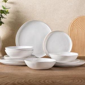 AmorArc Reactive Color - Ceramic Dinnerware Sets, Handmade Reactive Glaze Stoneware Plates and Bowls Sets,Highly Scratch Resistant | Dishwasher & Microwave Safe Dishes Set,Service for 4 (12pc),