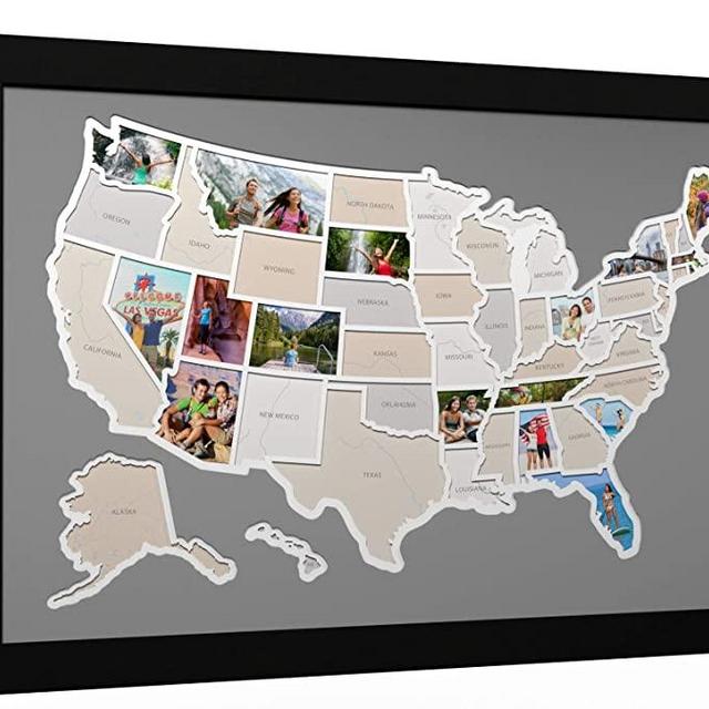 Thunder Bunny Labs 50 States USA Photo Map - Frame Optional - Made in America (Driftwood, Without Frame)