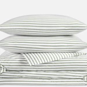 Classic Percale Duvet Set - Tandem Stripe in Fresh Moss