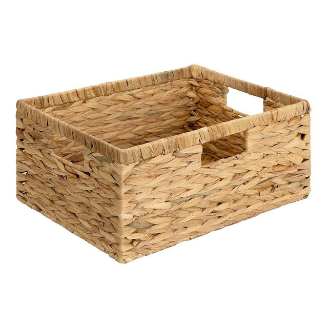 GRANNY SAYS Wicker Baskets with Handles, Large Wicker Storage Baskets for Shelves, Water Hyacinth Woven Basket, Decorative Basket for Pantry, 1-Pack