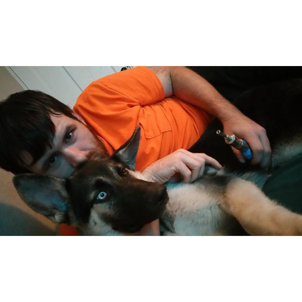 He had Mickie, I had Abby, but this is when we got Tucker. Our first dog together.