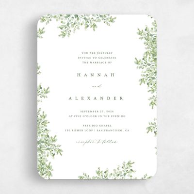 Green Rounded Wedding Invitation - Lugano Portrait