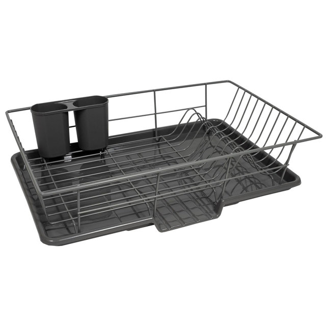3-Piece Large Kitchen Sink Dish Drainer, Gray