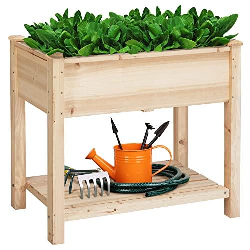 YAHEETECH Wooden Raised Elevated Garden Bed Kit with Legs Planter Flower Herb Boxes for Vegetables Flower with Shelf Solid Wood Outdoor/Indoor
