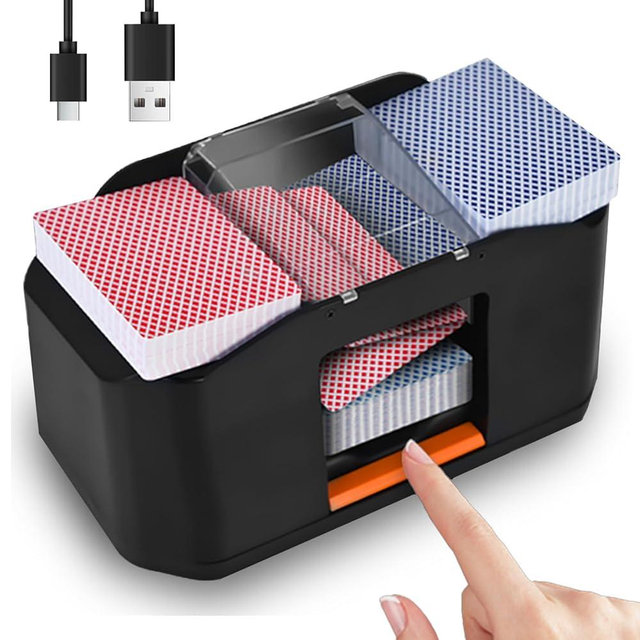 Nileole Quiet & Rechargeable 2 Decks Card Shuffler, Automatic 2000 mAh Quiet Electric Shuffler, Playing Cards, Texas Hold'em, Poker, Home Card Games, Blackjack (Deep Black)