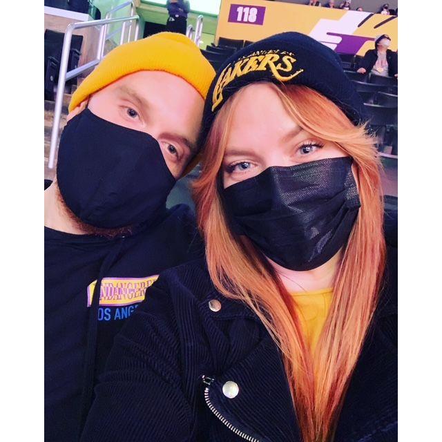 One of our first Laker games together- when masks were still a requirement