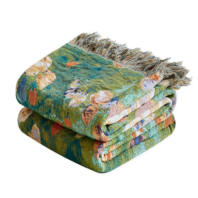 MSGKV Boho Throw Blanket for Couch Cotton Floral Blanket 50"x60" for Sofa Chair Throws Muslin Spring Breathable Lightweight Farmhouse Blankets Home Decor All Seasons