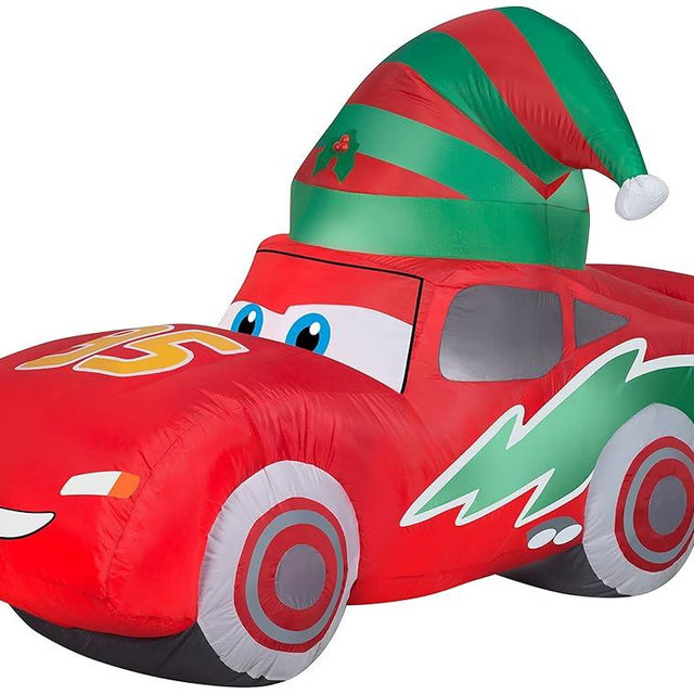 Gemmy Christmas Airblown Inflatable McQueen w/Stocking Cap S LG Disney, 3.5 ft Tall, red