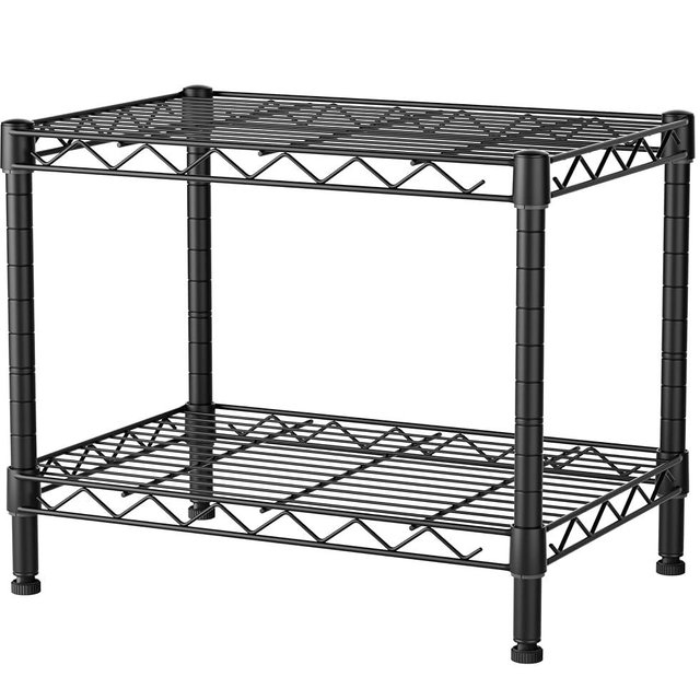 SINGAYE 2 Small Shelves Kitchen Storage Shelf Wire Shelving Unit Metal Shelf Adjustable Organizers Storage Shelving for Office Pantry Black 12" D X 18" W X 12" H
