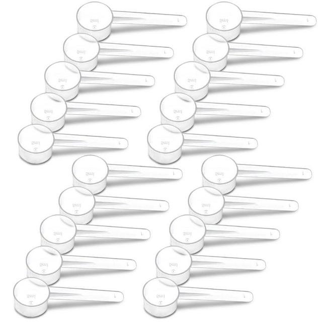 20 Measuring Spoons Set with Short Handle - 1 Teaspoon (5 ML) Clear Plastic Scoops for Creatine, Coffee, Grains, Spices, Powders, and Other Dry Goods, BPA Free, Kitchen Tools Measure, Fits in Jars