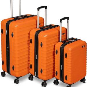 Orange Amazon Basics 3-Piece Hardshell Spinner Luggage Set (21", 26", 30"), Expandable, Scratch-Resistant Surface, Four Multi-directional Wheels, Orange